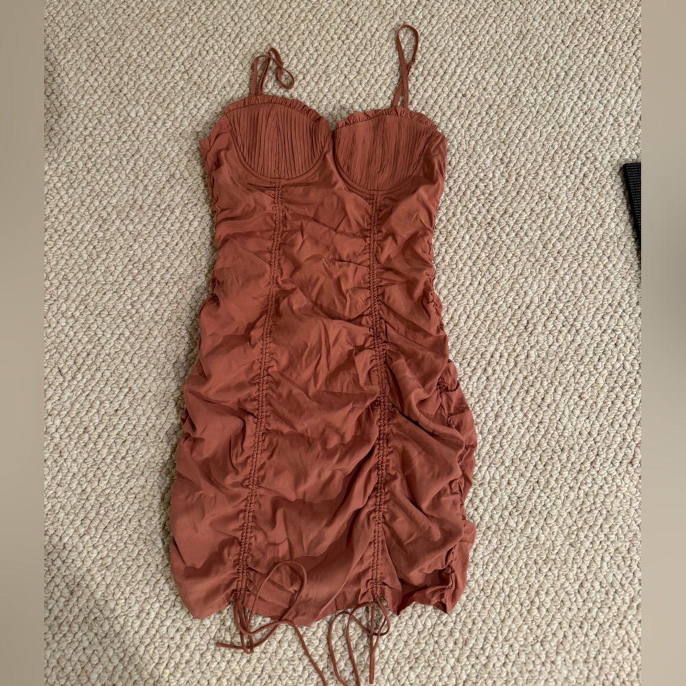STORIA Rust-colored Ruched Mini Dress